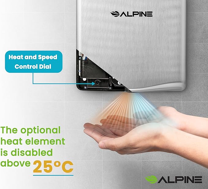 Alpine Commercial Hand Dryer with HEPA Filter, 8 Seconds Extreme Speed Electric Hand Dryer for Home Bathroom/Restaurant with Heat & Speed Control - ADA Compliant (120V Stainless Steel)