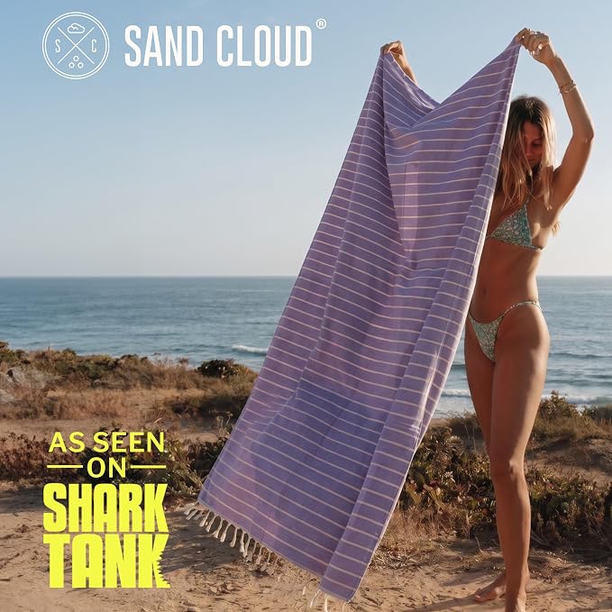 Sand Cloud Turkish Beach Towel - Sand Resistant & Quick Dry Towel | 100% Certified Organic Turkish Towel - Bath Towel or Beach Blanket for Picnic - As Seen on Shark Tank - Gocek (Lavender)