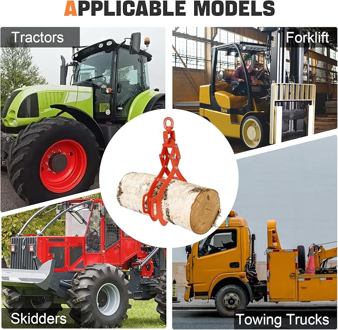 4 Claw Log Lifting Tongs, 32 inch Lumber Skidding Tongs, 3306lbs Capacity Log Grapple Hook, Heavy Duty Steel Timber Logging Grabber, Logging Tongs for Tractors Timberjacks Trucks Skidder Forklifts