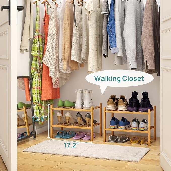 viewcare Small Shoe Rack, 2-Tier Shoe Rack for Entryway, Bamboo Wood Shoe Shelf for Closet & Hallway, Long 17.2IN | Beautiful | Functional | Sturdy | Durable