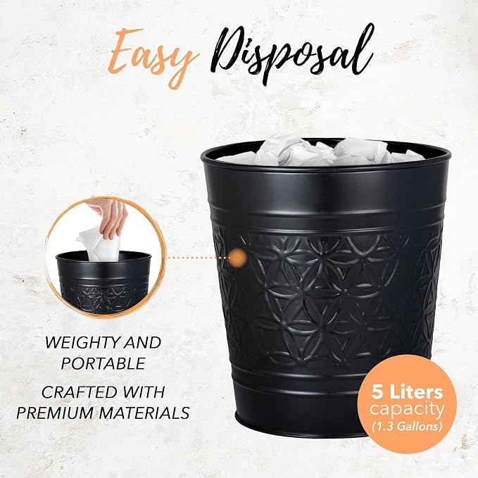 Autumn Alley Handcrafted Black Farmhouse Bathroom Trash Can and Toilet Bowl Brush with Holder Set - Metal Black Bathroom Accessories Set for Classic Bathroom Décor