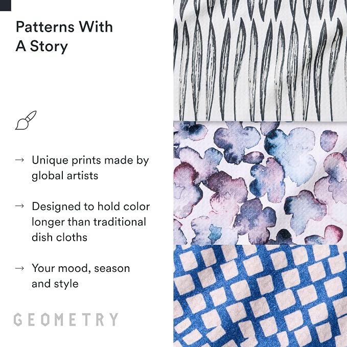 GEOMETRY Kitchen Dish Cloths - Quick Dry Dishcloths for Kitchen - Premium Dish Rags with Geoweave - 3-Pieces Tiny Petals