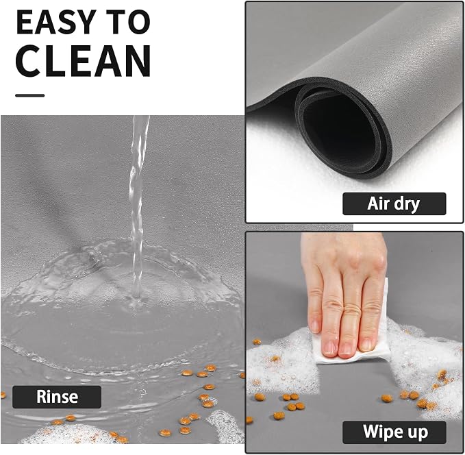 HotLive Dog Food Mat - Absorbent Cat Mat for Food and Water, No Stains Pet Feeding Bowl Mat, Easy to Clean Pet Placemats, Quick Dry Dog Water Dispenser Mat for Messy Drinkers | Paw Grey 18"x 28"