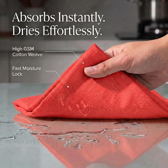 Urban Villa Kitchen Towels Cotton Dish Towels 20”x30” (Set of 6) Red