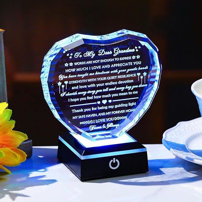 Arikyrist Gifts for Grandma with Colorful Light Base Great Grandma Birthday Gifts from Granddaughter Crystal Keepsake Best Gift Idea for Grandmother on Mother's Day Christmas Valentines