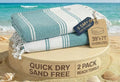 LANE LINEN Turkish Beach Towels, 2 Pack Extra Large Beach Towel - Baltic | Pre-Washed for Soft Feel - Oversized Sand Free Quick-Dry Pool Towel - 39"x71", Vacation Essential, Machine Washable