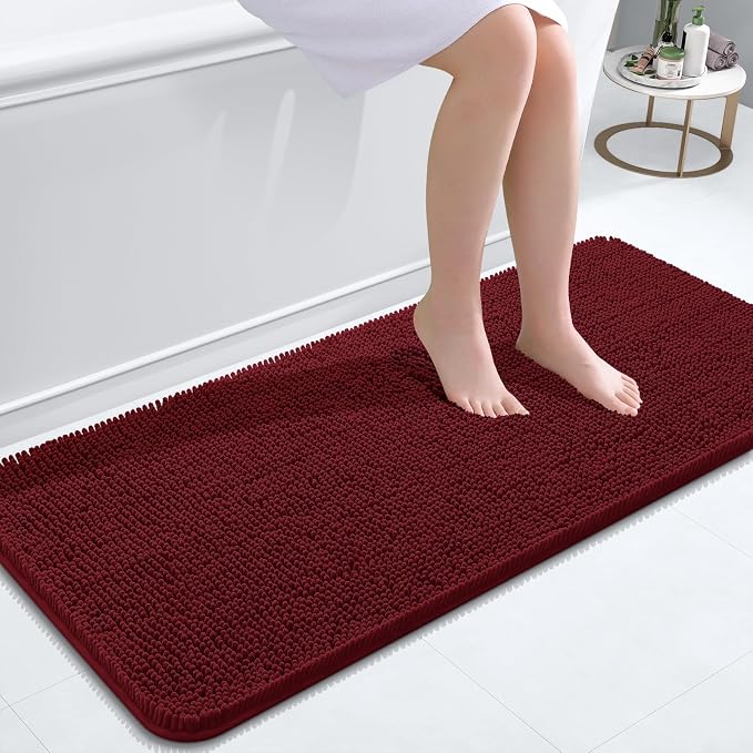 OLANLY Bathroom Runner Rugs 47x20, Soft Absorbent Chenille Bath Rugs, Rubber Backing Quick Dry, Machine Washable Long Bath Mats for Bathroom Floor, Tub and Shower, Home Decor Accessories, Burgundy