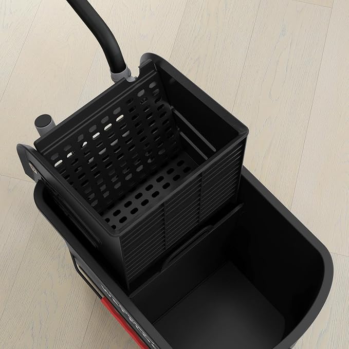 HOMCOM Commercial Mop Bucket Side Press Wringer Wheels 21 Quart Black | for Floor Cleaning, Separate Dirty and Clean Water, for Home Apartment Small Business and Office