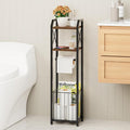 HapiRm Freestanding Toilet Paper Holder - 4-Tier Bathroom Tissue Organizer with Wood Shelves and Large Basket, Toilet Paper Holder Stand for Bathroom, Laundry Room, Apartment - Black（Small）