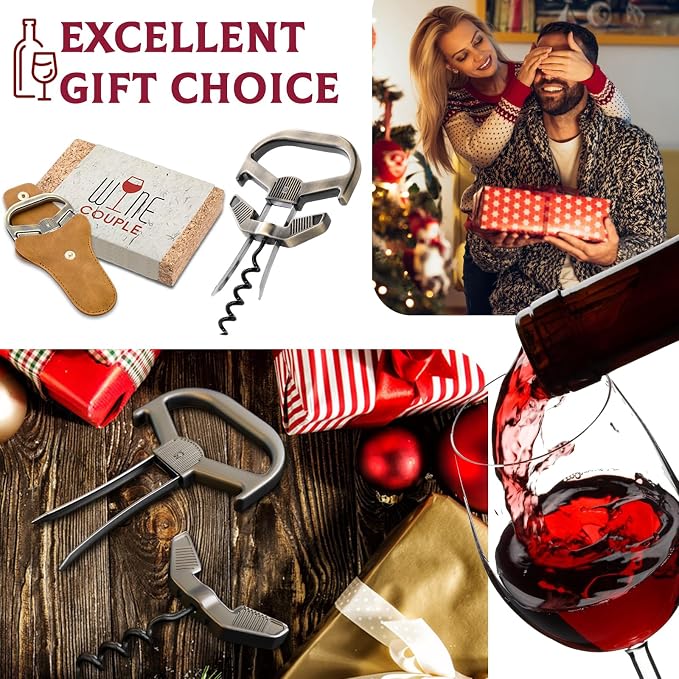Ah So Wine Opener for Vintage Bottles, Old Wine Corkscrew with Portable Leather Case, Two Prong Cork Puller, for Wine Connoisseurs & Collectors to Uncork, Ideal Gifts for Wine Lovers (Classic Bronze)