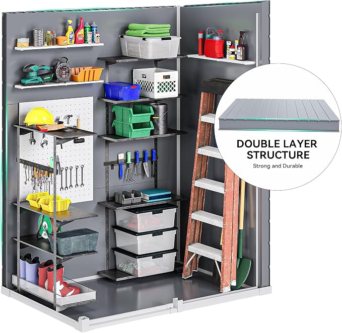 DWVO 5x3 FT Outdoor Storage Shed with Reinforced Floor, All-Weather Resin Storage Shed with Lockable Door & Window, Waterproof Plastic Tool Shed for Garden, Backyard, Patio, Lawn