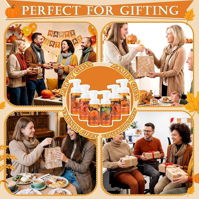6 Pack Fall Foaming Hand Soap with Pump Care Moisturizing Liquid Autumn Scents Hand Soap Party Favor for Seasonal Home Decor and Gifting 8.75 Fl. oz