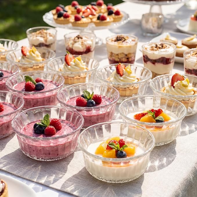 24 Pack Small Glass Dessert Bowls Bulk 12.9 oz Glass Ice Cream Bowls Prep Serving Mini Container for Kitchen Restaurant Party, Side Dishes for Dessert Ice Cream Dipping Yogurt Cereal Candy