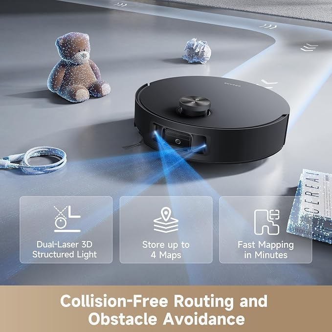 DREAME Aqua10 Roller AE Robot Vacuum, Roller Mop Fresh Water Mopping, Carpet-Safe Roller Guard, Auto-Empty, 30,000Pa Suction, 212℉ Hot Water Mop Washing, Hot Air Drying, 100% Detangling, Voice Control