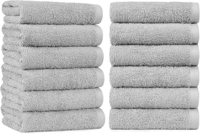 Amazon Basics Soft and Thick Cotton Hand Towels for Gym, 16 x 26 in, Gray, 12-Pack