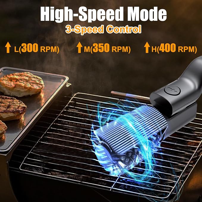 Electric Grill Brush Cordless Rechargeable BBQ Cleaner | 3-Speed Modes, 2600mah High-Torque Power, Rotary BBQ Scrubber, For Outdoor Stainless Steel Cast Iron Grates