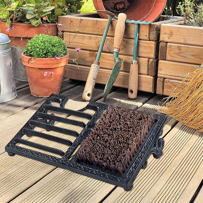 Cast Iron Boot Brush Scraper Outdoor，Heavy Duty Shoe Scrapers with Brushes, Boot Scrubber and Boot Cleaner Brush for Entryway, Garden, Farm