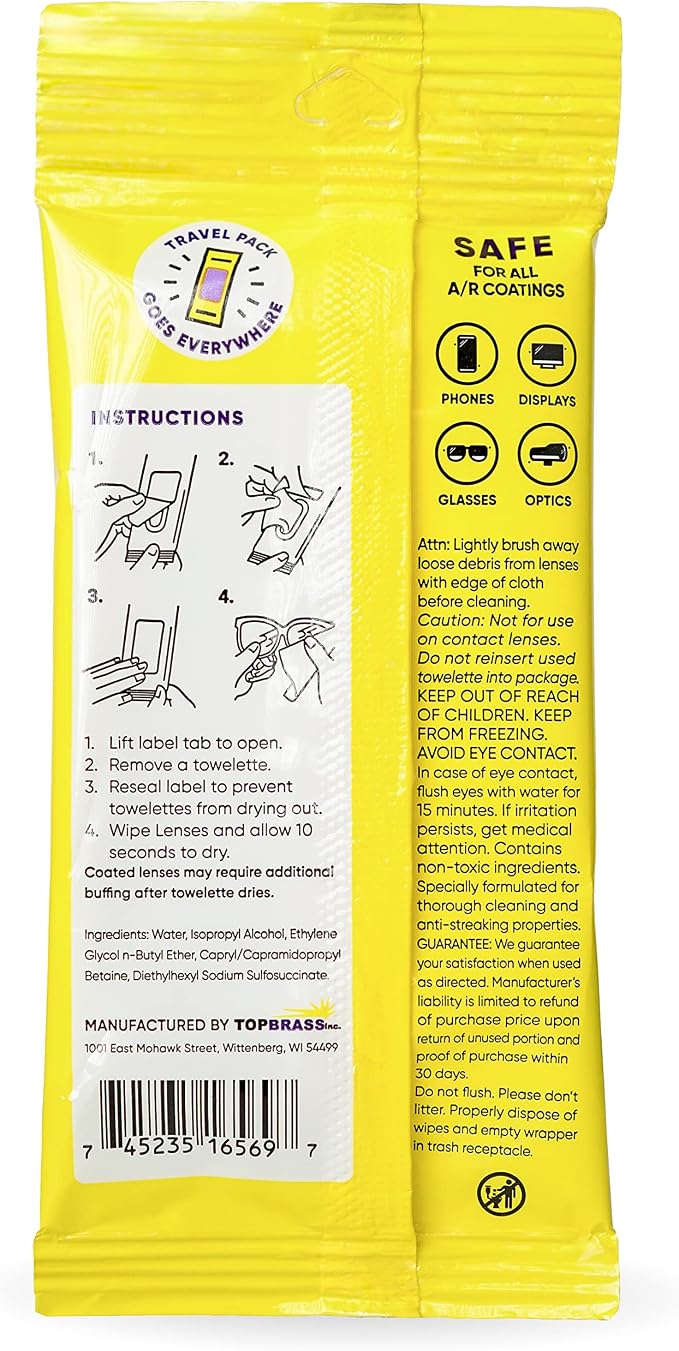 See Clear Original Lens Cleaning Wipes - Pre-Moistened Eyeglass & Screen Cleaning Cloth Towelettes - Streak Free, Scratch Free Lens & Electronic Screen Cleaner - 12 Resealable Packs of 16 (192 Wipes)