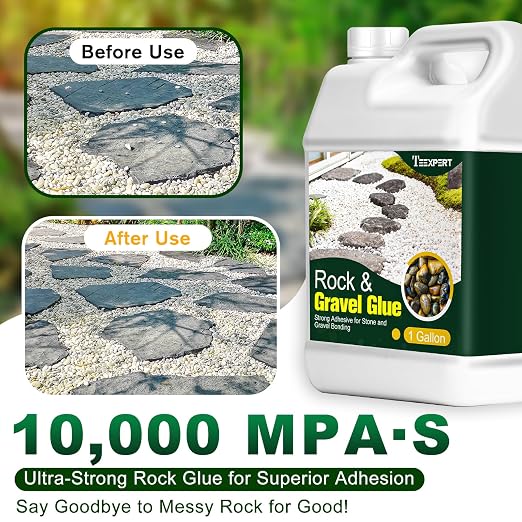 Teexpert 1 Gallon Rock Glue for Landscaping with Sprayer, Concentrated Gravel Glue for Pea Gravel & Small Rocks, 10,000 mPa·s Strong Hold, Covers up to 280 sq ft, Water Permeable, Dries Clear
