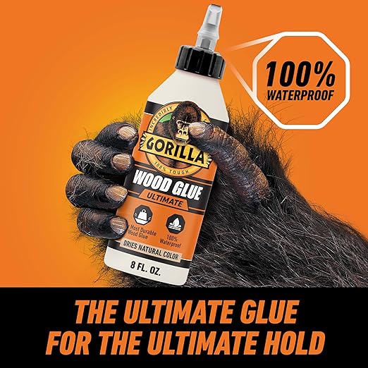 Gorilla Ultimate Waterproof Wood Glue, Natural Wood Color, 8 Ounce (Pack of 1) - Waterproof for Indoor or Outdoor Projects and Repairs