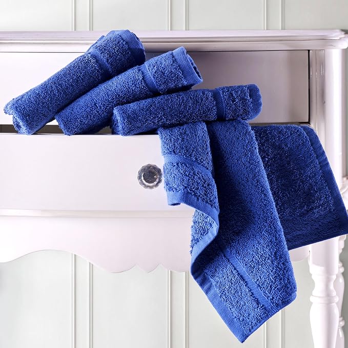 Hawmam Linen Luxury Cotton Washcloths 13x13 Inch - Large Hotel Spa Bathroom Face Towel | 12 Pack | Royal Blue