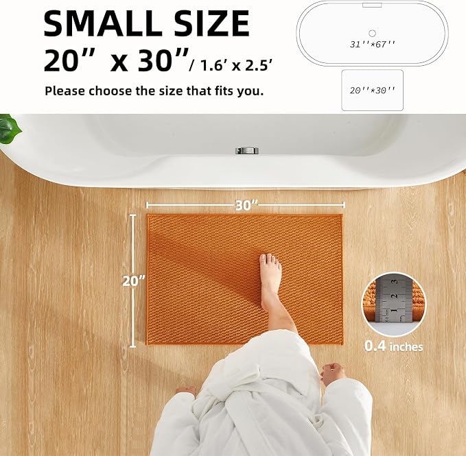 TYUU Bathroom Rugs Non Slip Washable, Super Absorbent Thin Bath Mat Small Quick Dry Low Pile Bathroom Rug, Orange 20"x30"