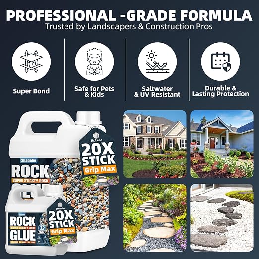 Rock Glue Max for Landscaping, 32OZ High-Concentration Mulch Glue, Strong Grip Gravel Binder, Covers 3X More Area for Rocks, Pebbles, Pine Straw & Mulch, Fast-Drying & Weather-Resistant