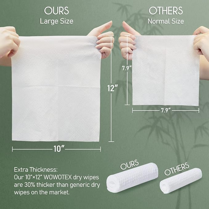 Christmas Style WOWOTEX Disposable Face Towels 60 Count Large Dry Wipes | 10"×12", Extra Thick Soft and Sensitive Skin friendly, Clean Facial Towels for Skincare, Makeup Removal and Facial Cleansing