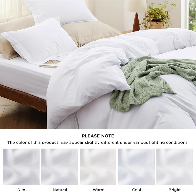 Bedsure Duvet Cover Full Size with Fitted Sheet - 4 Pieces Prewashed Polyester Soft Bedding Set, Includes 1 Duvet Cover 80x90 Inches with Zipper Closure, 2 Pillow Shams, 1 Fitted Sheet, Bright White