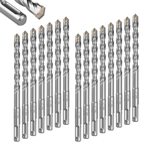 GEINXURN 15 PCS 3/8" x 6" Double Thread Rotary Hammer Drill Bits, Masonry Drill Bits Tool Set Carbide Tipped, Drilling in Brick, Stone and Concrete, Cement Walls
