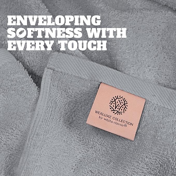 White Classic Light Gray Bath Towels 27x54 Inch, Cotton Towel Set for Bathroom, Hotel, Gym, Spa, Soft Extra Absorbent Quick Dry 4 Pack