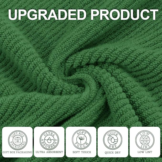 VOOVA & MOVAS Hand Towels 4PC, 100% Cotton, 18x28 in, Hunter Green | Quick Dry, Thick, Soft, Absorbency, Bathroom Essentials Set, Suitable For Household, Guest Bathroom, Spa