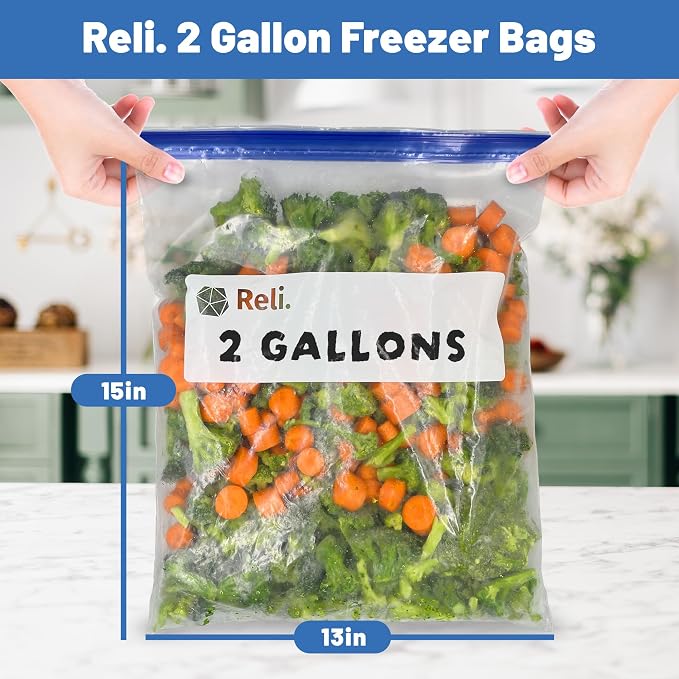 Reli. 2 Gallon Bags (125 Count) 13x15 inch Freezer | Bulk 2 Gallon with Double Zipper & Write-On Label | Heavy-Duty Clear