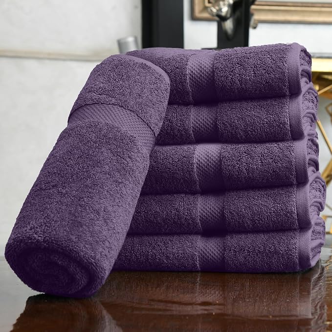 HERCULEAN Premium Bath Towels 24 x 48 Pack of 6 | Quick Dry and Highly Absorbent | 100% Cotton Terry Towels for Bathroom - Perfect for Shower - Pool and Spa - Luxury Soft Towels - Plum