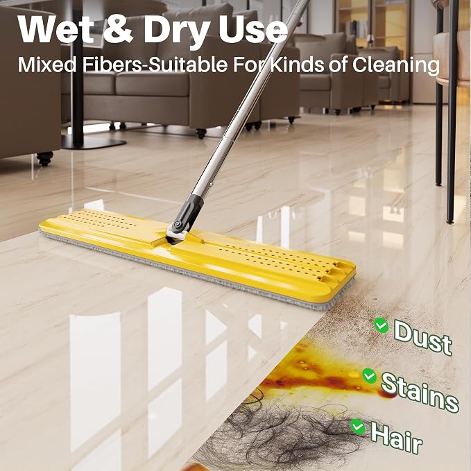 JOYMOOP Microfiber Replacement Pads for 17.7" Flat Mop System, Washable Reusable Mop Refills, Grey and Stripe, Pack of 4 for Floor Cleaning