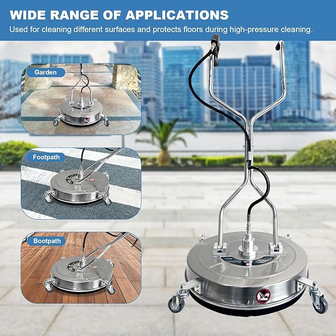 20-inch Stainless Steel Pressure Washer Surface Cleaner, Heavy Duty 4-Wheel Driveway & Concrete Cleaner Attachment, Commercial-Grade 4600 PSI for Patios, Sidewalks, Decks