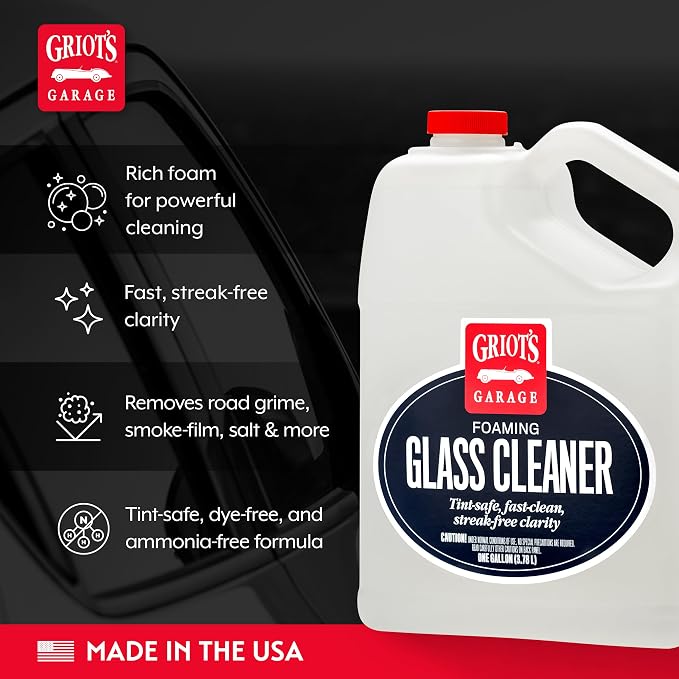 Griot's Garage Foaming Glass Cleaner for Car Window, Windshield, Mirror, Tint Safe, No Streak, Dye and Ammonia-Free Formula, 1 Gallon, 10892