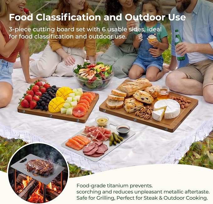 Formaldehyde Free, Glue Free, Bamboo Pure Titanium Cutting Board Set | 6 Usable Sides, Juice Grooves, Non-Slip & Scratch Resistant, Knife-Friendly, Dishwasher Safe, Warp Resistant, Kitchen Gifts