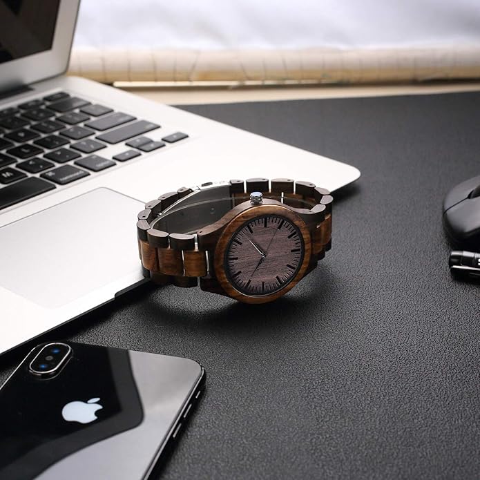 Custom Engraved Wood Watch Gifts for Fiancé Boyfriend Husband Men Him As Personalized Anniversary Christmas Birthday Father Day Graduation Valentine's Wooden Idea