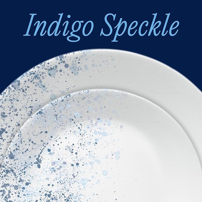 Corelle Vitrelle 18-Piece Service for 6 Dinnerware Set Triple Layer Glass and Chip Resistant, Lightweight Round Plates and Bowls Set, Indigo Speckle