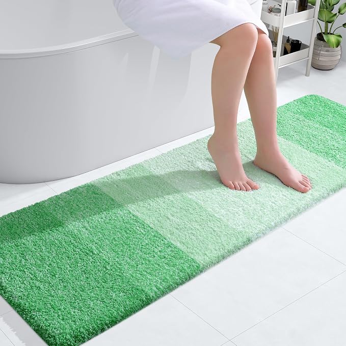 OLANLY Bathroom Runner Rugs Mat 59x17, Extra Soft Absorbent Microfiber Bath Rugs, Rubber Backing, Quick Dry, Washable Long Bath Mats for Bathroom Floor, Tub and Shower, Home Decor Accessories, Green