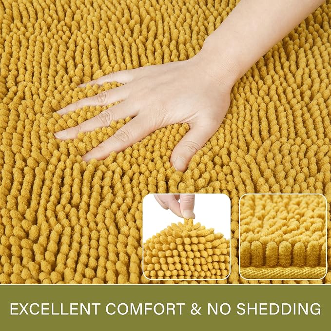 LOCHAS Luxury Bathroom Rug Shaggy Bath Mat 24 x 60 Inch, Yellow | Washable Non Slip Bath Rugs for Bathroom Shower, Soft Plush Chenille Absorbent Carpets