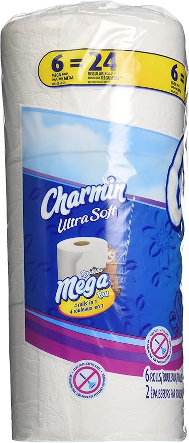 Charmin Ultra Soft Toilet Paper 6 Mega Rolls = 24 Regular Rolls