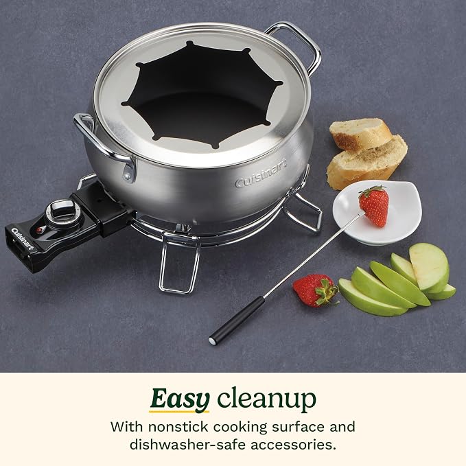 Cuisinart Electric Fondue Set, Nonstick Interior, 3-Quart Pot & 8 Forks | Electric fondue pot with 8 forks, heat control & dishwasher-safe interior for chocolate, cheese, broth & oil, CFO-3SSP1