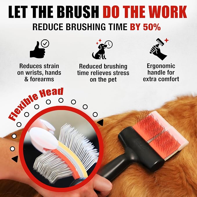 FlexIt Home - Flexible Slicker Brush for Dogs (Double, Firm Flex) | Dog Grooming Brush for Poodles, Golden Doodles, Huskies, Retrievers, and Labradoodles | 3-in-1 System & Video Trainings