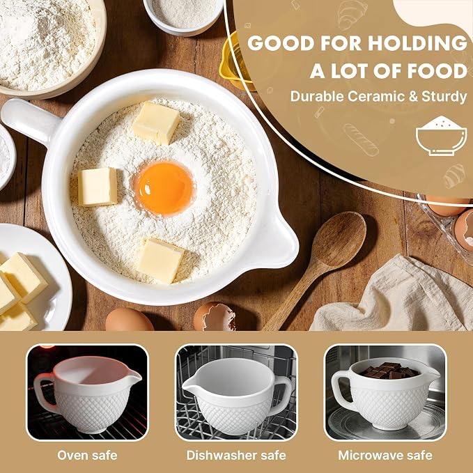 HOZODO Ceramic Mixer Bowl for KitchenAid Tilt-Head Stand Mixers, 5-Qt | Fits All 4.5-5-Qt Mixers, Mixing Bowl with Handle, Kitchen Aid Accessories and Attachments