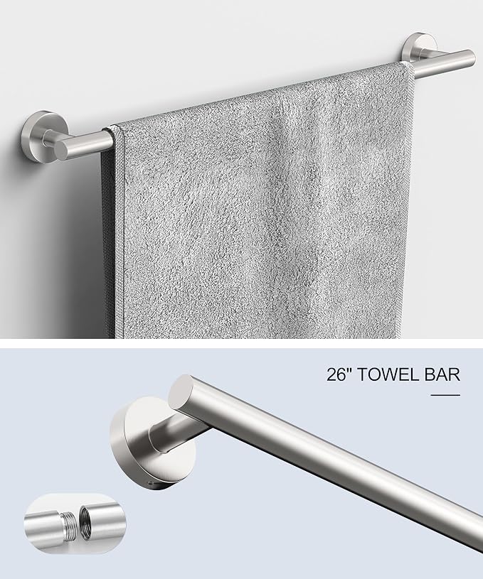 6 Pcs Brushed Nickel Bathroom Accessories Hardware Set SUS304 Stainless Steel Hand Towel Bar Toilet Paper Holder Towel Ring Robe Towel Hooks Wall Mounted by HOMEMYSTIQUE