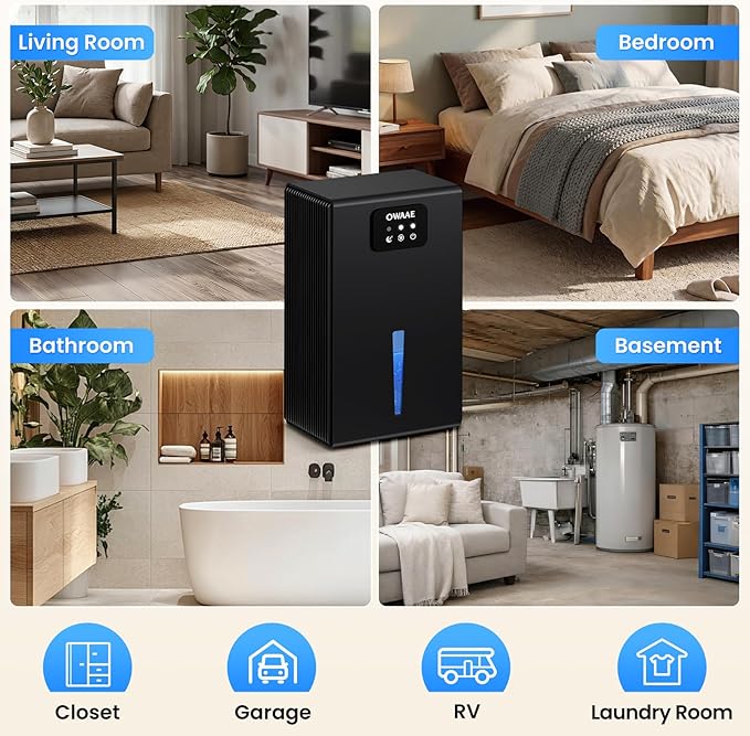 Dehumidifier, 1000 sq.ft Quiet Dehumidifiers for Home Bedroom Basement Bathroom with 95oz Water Tank, Sleep Mode, Auto Shut-Off 7 Colors LED Light, Black