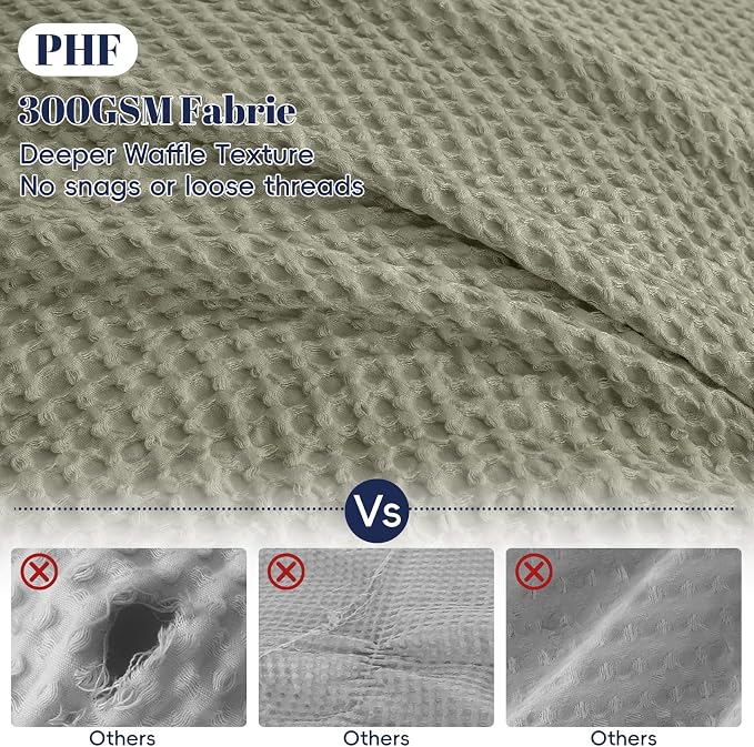 PHF Waffle Duvet Cover Set King Size, No Snagging Ultra Soft Luxury Textured Breathable Comforter Cover for All Season 3pcs, Durable Bedding Duvet Set with 2 Pillow Shams, 104"x90", Dusty Sage