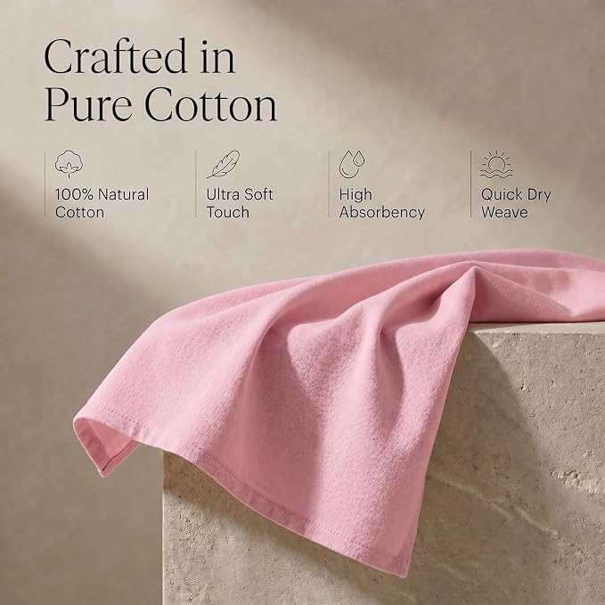 Urban Villa Kitchen Towels 100% Cotton Dish Towels for Kitchen(Set of 6) 20”x30” Dish Cloths Highly Absorbent Kitchen Linen Set with Hanging Loop Perfect for Drying Dishes Cleaning Hand Towels – Pink